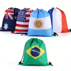 Drawstring backpacks featuring national flags of USA Brazil Argentina for sports fans