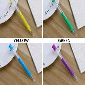 Detailed view of creative syringe shaped gel pens in four vibrant colors for students