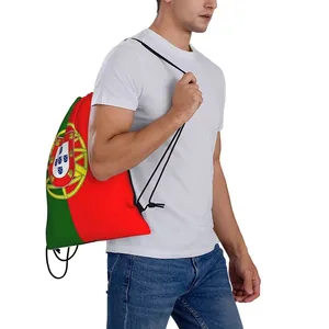 Durable Portugal flag drawstring backpack for world cup sports fans and outdoor events.