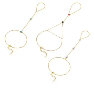 Exquisite S925 sterling silver finger chain bracelet with turquoise and pearls