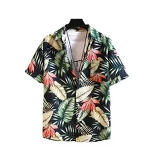 Fashionable summer tropical floral print short sleeve button down shirt for men
