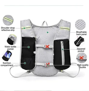 Detail view of lightweight cycling hydration vest with breathable mesh and reflective strips