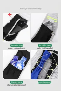 Detailed views showing multi-layer storage compartments on an outdoor running vest.