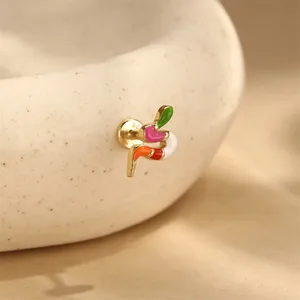 Detail of s925 sterling silver colorful enamel snake flat back cartilage earring