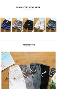 Close-up detail of breathable cotton linen men's casual shorts in various colors