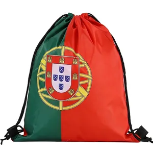 Detailed view of the Portugal national flag drawstring backpack with durable rope straps