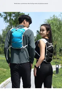 Detail view of the outdoor running vest backpack shown on models in a lush park