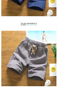 Breathable grey cotton linen casual shorts for men with elastic drawstring waist