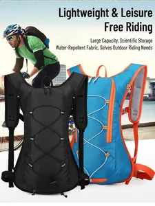 Detail of water-repellent outdoor cycling backpack with ergonomic straps and large capacity.