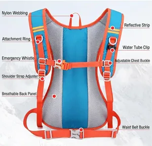 Close-up detail of outdoor cycling backpack showing functional straps and safety buckles.