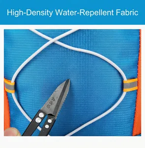 Close-up of high-density water-repellent fabric on a durable outdoor cycling backpack