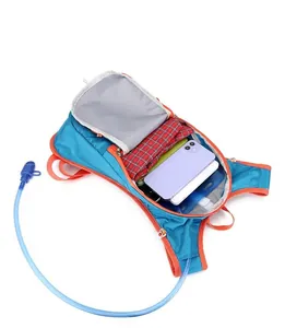 Detail view of waterproof hydration cycling backpack with spacious interior layers