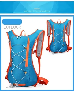 Blue and orange water-repellent cycling backpack shown in front and back view