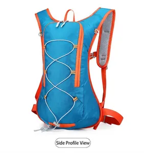 Blue and orange waterproof outdoor cycling backpack shown from an oblique side view