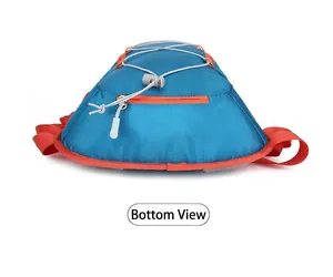 Bottom view of blue and orange water-repellent outdoor hiking cycling backpack.