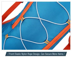 Detail view of hiking backpack showing front elastic nylon cord for securing gear
