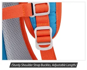 Detail close-up of the durable and adjustable buckle on an outdoor hiking backpack strap