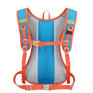 Water-repellent outdoor cycling backpack with breathable mesh straps in blue and orange