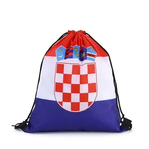 Close-up of a Croatian flag drawstring bag, ideal for 2026 World Cup football fans.