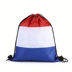Red white and blue striped drawstring sport backpack for World Cup fans