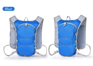 Detailed view of blue lightweight hydration vest backpack for outdoor running and cycling