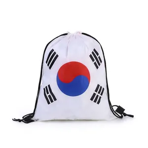 High-quality white drawstring gym bag featuring South Korea national flag for sports fans