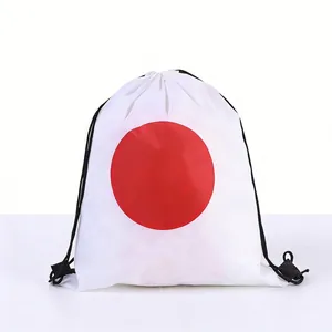 White drawstring backpack with large red circle for sports fans and outdoor events