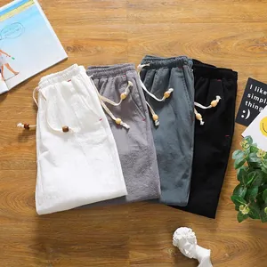 Pack of four men's breathable cotton linen casual shorts in assorted summer colors