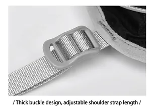 Detail of adjustable gray buckle on outdoor cycling running vest backpack