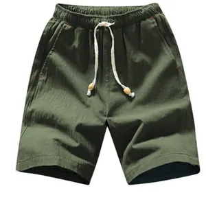 Men's breathable cotton linen shorts with drawstring waist for summer beach casual wear