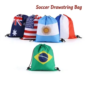 World Cup 2026 National Flag Drawstring Bag Polyester Portable Sports Backpack Fans Cheer Gift Bag For Outdoor Travel