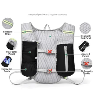 Grey hydration vest backpack for cycling and running with multiple pockets