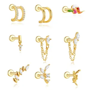 925 Sterling Silver Zirconia Stud Earrings Double C Shape Snake Marquise Chain Enamel Helix Piercing Jewelry For Women