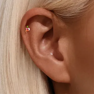 Colorful snake-shaped S925 sterling silver cartilage helix piercing stud for summer