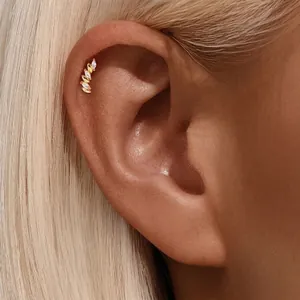 Elegant S925 sterling silver marquise crystal cartilage stud earring for helix piercing