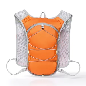 Lightweight orange running hydration vest backpack with breathable mesh shoulder straps