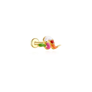 Colorful enamel snake shape S925 sterling silver helix piercing stud earring for women