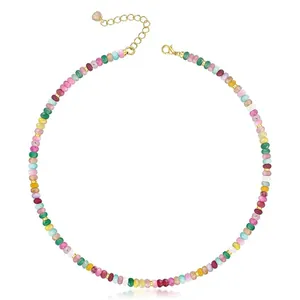 Natural Stone Heishi Bead Necklace For Women 304 Stainless Steel Clasp Handmade Bohemian Rainbow Color Commuting Jewelry