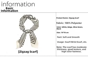 Detailed view of a 70x70cm black and white geometric pattern polyester neck scarf foulard