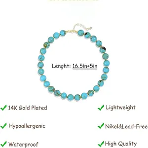 Elegant bohemian turquoise resin beaded necklace with 14K gold plated extension chain