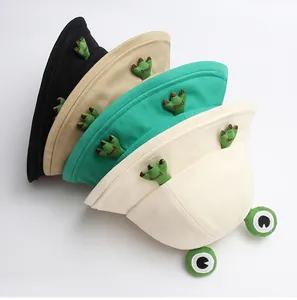 Cute cartoon frog bucket hats in four colors featuring 3D decorative paws and eyes