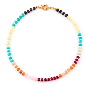 Bohemian rainbow chalcedony abacus bead necklace with elegant gold clasp closure