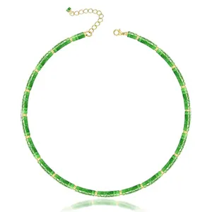 Elegant green natural stone beaded necklace with gold spacers for a minimalist chic look