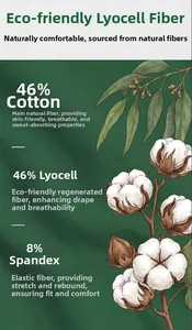 Composizione del tessuto: 46% cotone, 46% lyocell e 8% spandex per il massimo comfort fresco.