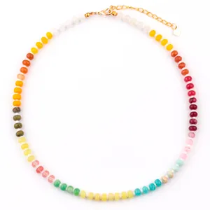 Detailed view of bohemian rainbow chalcedony abacus bead necklace for women