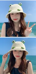 Cute cartoon frog bucket hat for women, perfect for summer outdoor sun protection