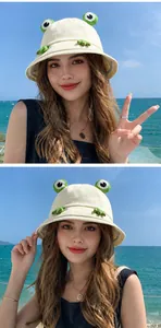 Cute cartoon frog bucket hat for women, perfect for summer outdoor sun protection