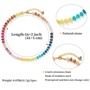 Vibrant multicolored rainbow disc bead necklace in stainless steel with heart charm