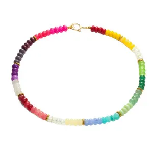 Vibrant bohemian rainbow chalcedony abacus bead necklace for women's summer style