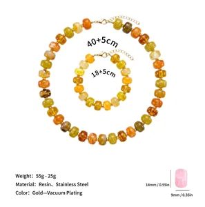 Summer dopamine style colorful resin bead necklace and bracelet set with size details